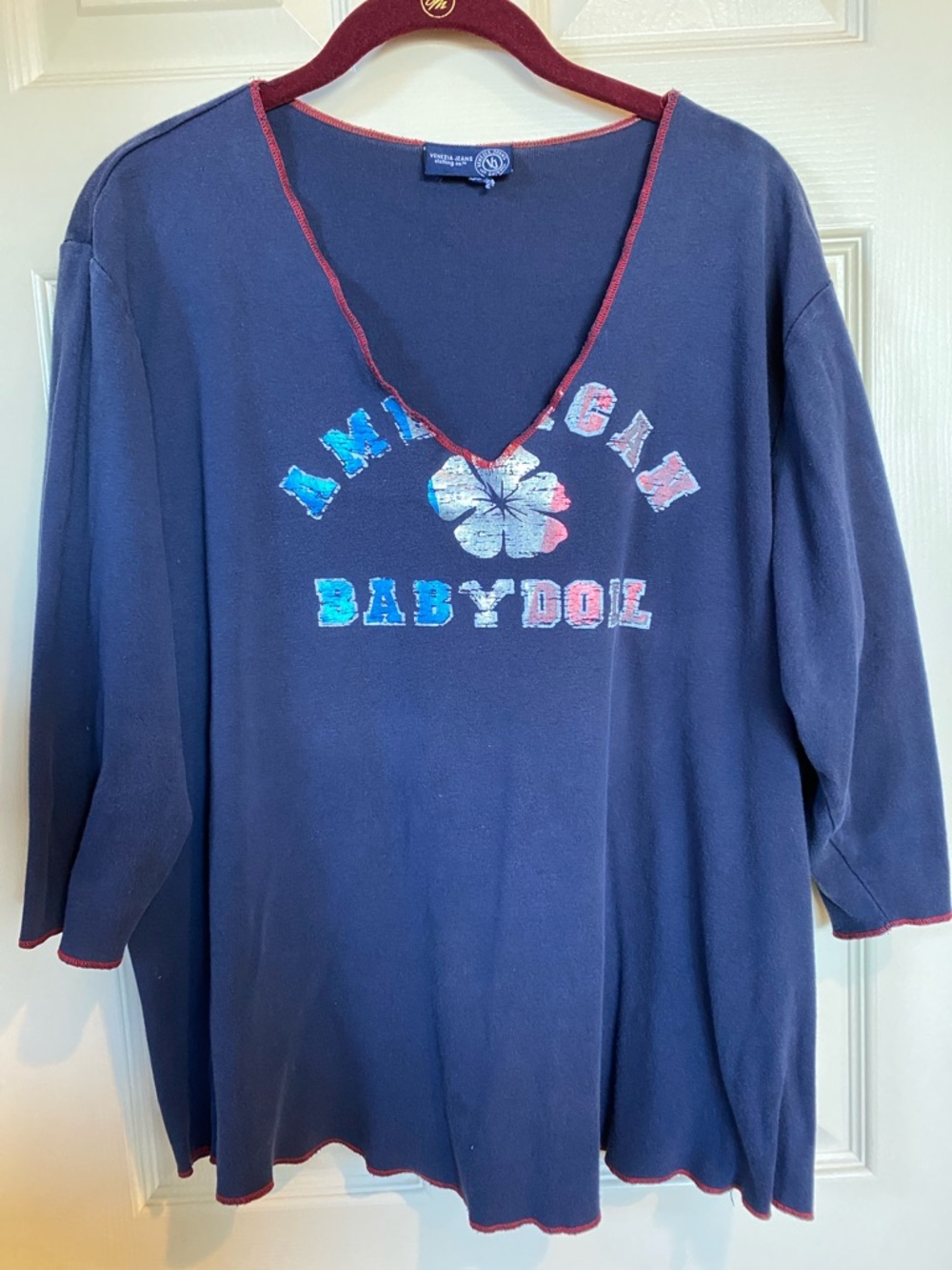 Venezia Navy Top with Red Contrast Stitching